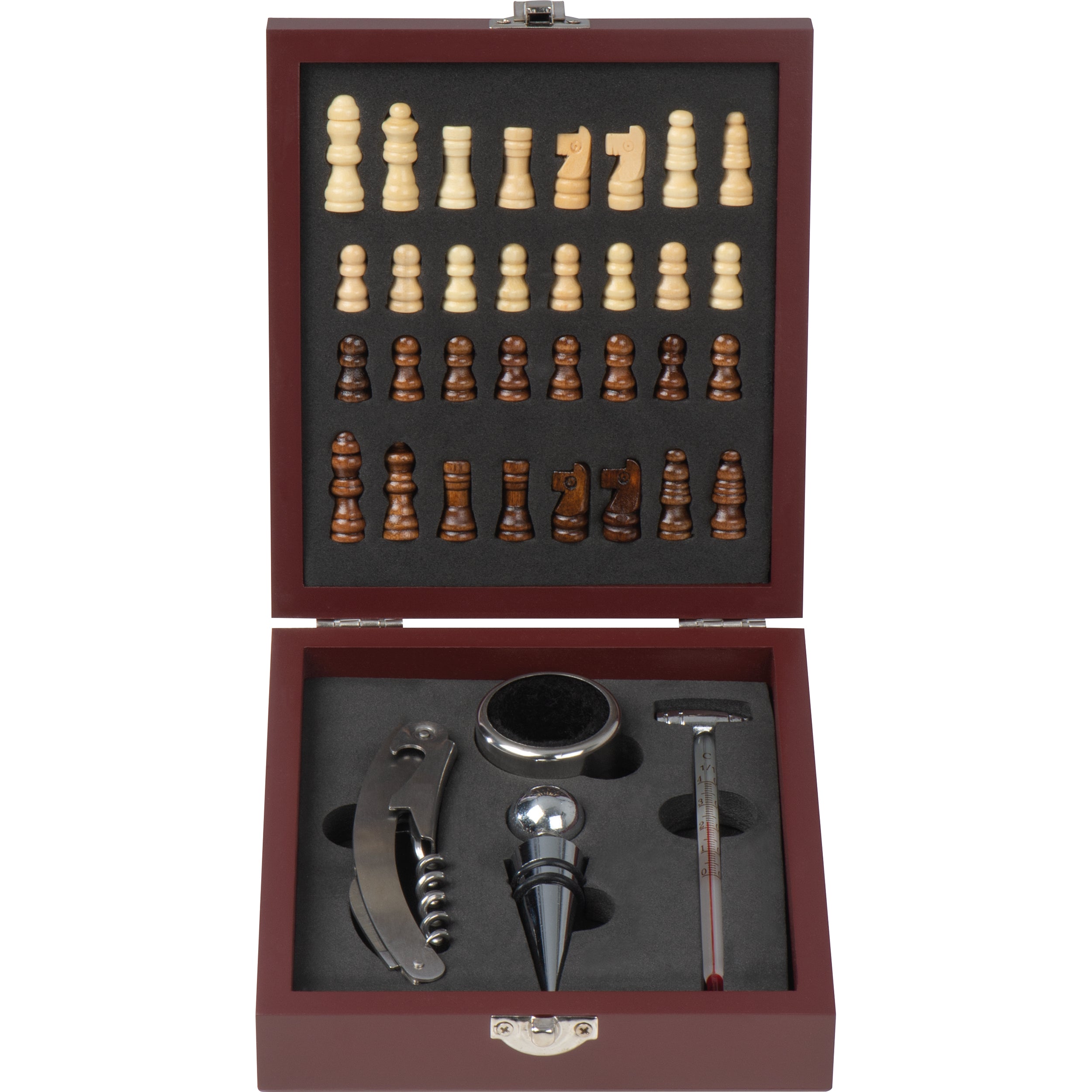 Weinset mit Schachspiel Holzbox Hemingway – braun