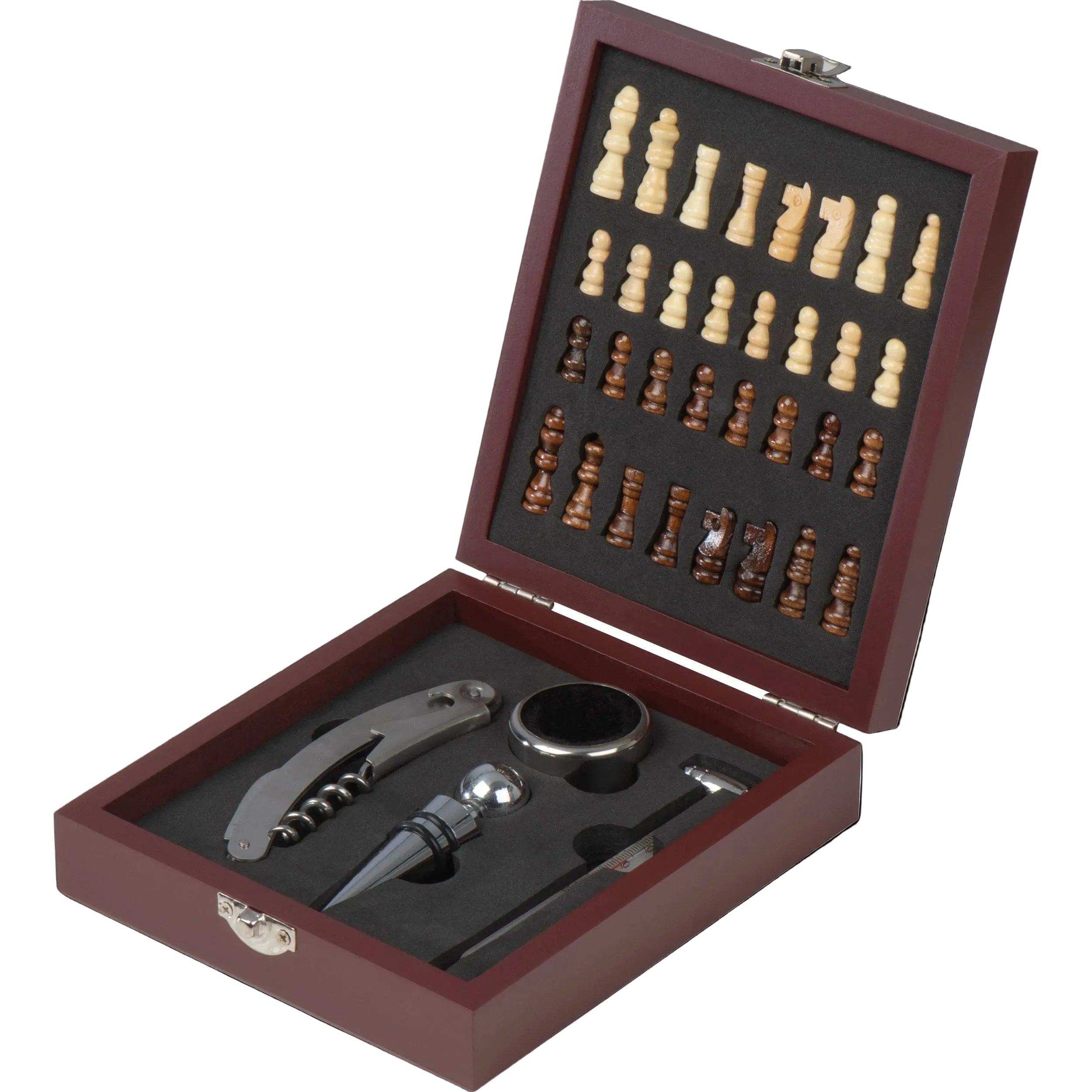 Weinset mit Schachspiel Holzbox Hemingway – braun